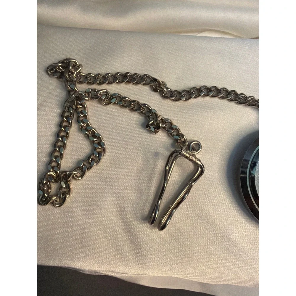 Popeye the Sailor Man Pocket Watch Silver Tone Chain Belt Clip Collectible Ticks